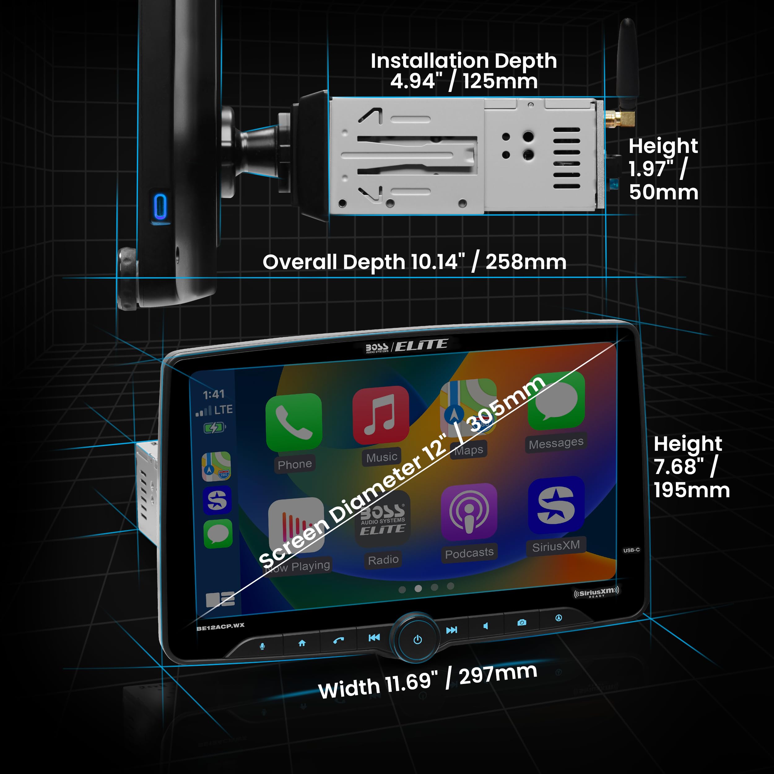 Boss Audio BE12ACP.WX Single-DIN, Wireless/Wired Apple CarPlay